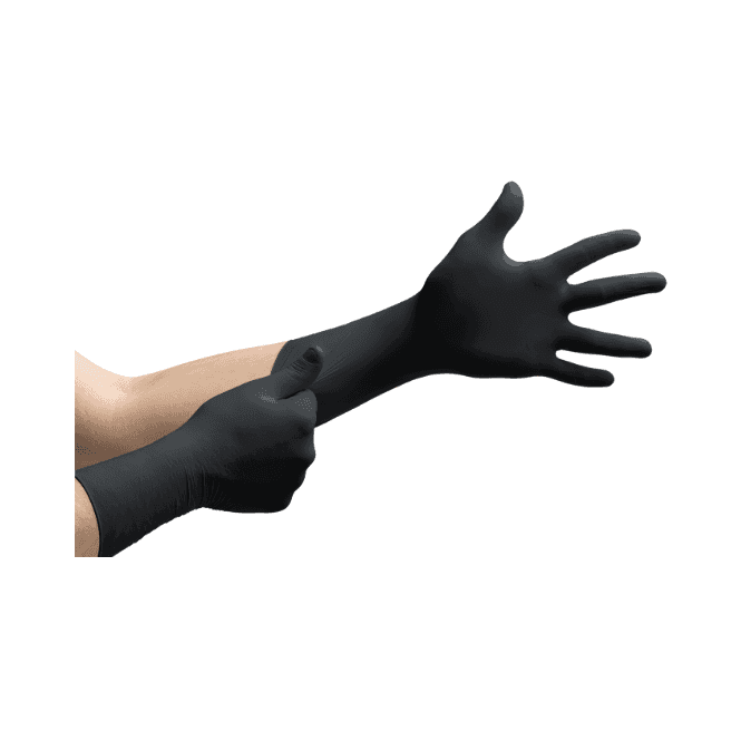 Ansell Microflex 93-862 MidKnight XTRA black nitrile long powder free disposable examination glove medium (size 7.5-8)