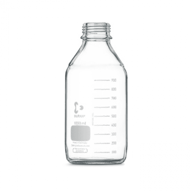 DWK Life Sciences Schott Duran Original round GL45 clear borosilicate glass laboratory bottle without screw cap or pouring ring 3500ml capacity