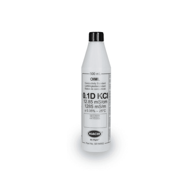 Hach Conductivity Standard Solution Certified Reference Material CRM OIML 12.85 mS/cm KCl 0.1D 500ml