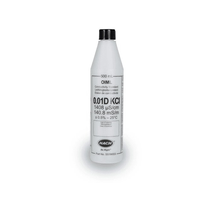 Hach Conductivity Standard Solution Certified Reference Material CRM OIML 1408 µS/cm KCl 0.01D 500ml
