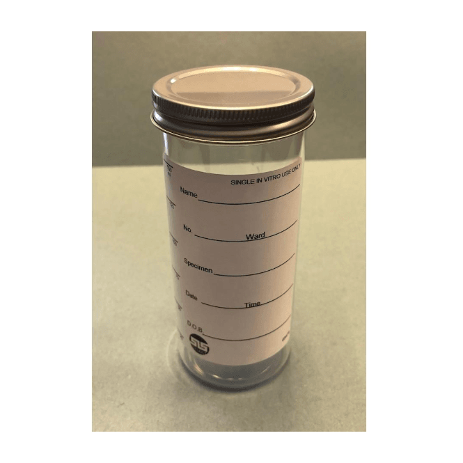 Scientific Laboratory Supplies SLS Select Container 150ml Polystyrene PS Aseptic With Metal Lid & Printed Label