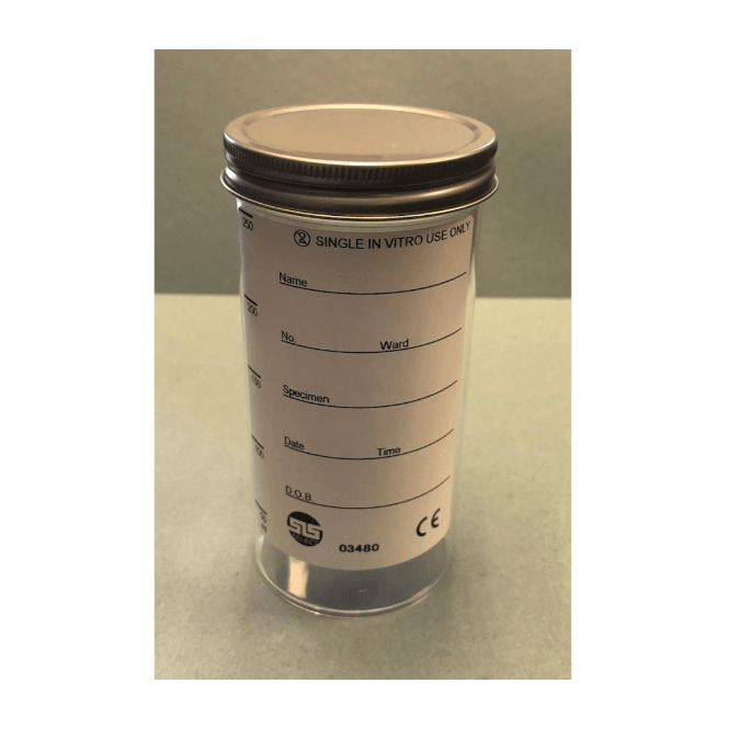 Scientific Laboratory Supplies SLS Select Container 250ml Polystyrene PS Aseptic With Metal Lid & Printed Label