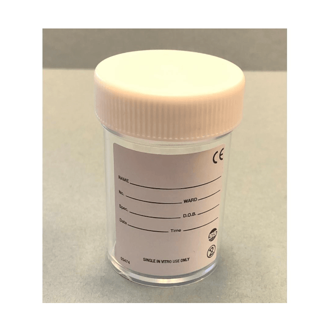 Scientific Laboratory Supplies SLS Select Container 60ml Polystyrene PS Aseptic With Plastic Lid & Printed Label
