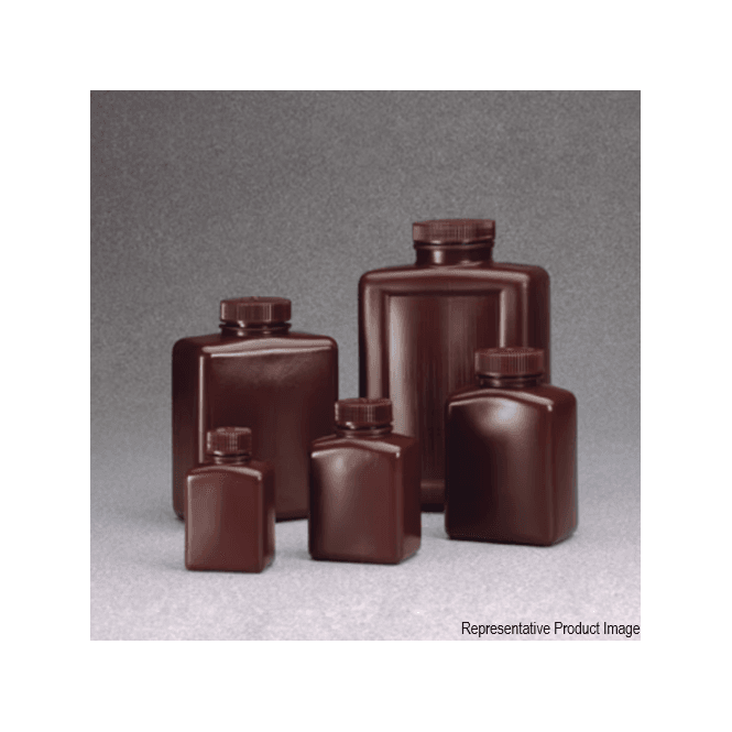 Thermo Scientific Nalgene 2009-0064 2L amber high density polyethylene (HDPE) wide mouth neck rectangular general purpose laboratory bottle with polypropylene (PP) screw cap closure
