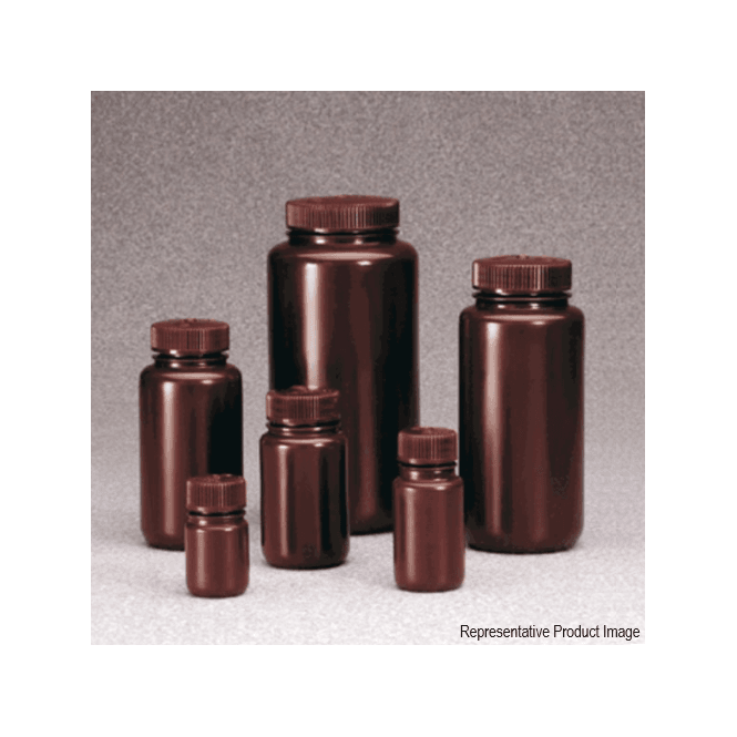 Thermo Scientific Nalgene 2106-0008 250ml amber high density polyethylene (HDPE) wide mouth neck round general purpose laboratory bottle with polypropylene (PP) screw cap closure